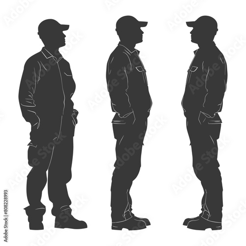 Silhouette Man Workers wearing jumpsuit black color only