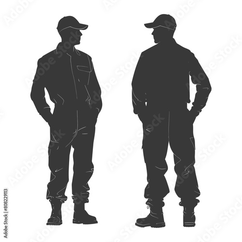 Silhouette Man Workers wearing jumpsuit black color only