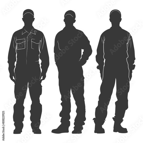 Silhouette Man Workers wearing jumpsuit black color only
