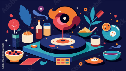 Indulge in a sensory feast at our vinyl music night where the harmonious blend of taste sight smell and sound will leave you craving more. Vector illustration