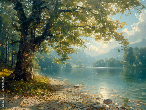 A tranquil lakeside scene