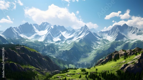 Panoramic view of the mountains on a sunny summer day.