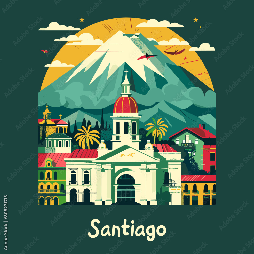 Santiago city, Chile. Travel to Chile. Colorful vector illustration