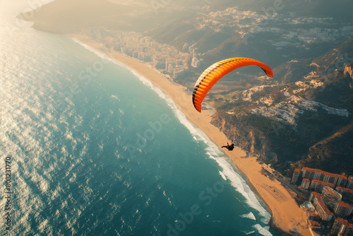 Solo parasailing adventure over beautiful marine landscapes photo