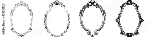 Four vector drawings of decorated old mirror