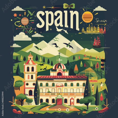 Spain travel flat design concept. Vector illustration in flat style.