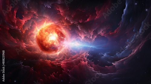 Abstract space background presents a spectacularly star. A cosmic catastrophe unfolds amidst the astronomy energy. photo