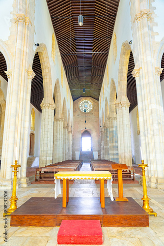 Interior nave of the church of São João Alporão with the ceiling visible, Santarém-Portugal