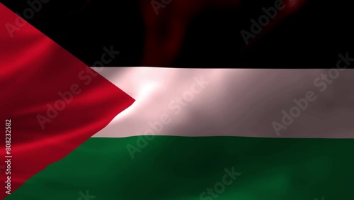 Realistic HD flag of the Palestine waving in the wind. Close up of Palestine Flag Slow Waving with visible. flag background texture with vibrant colors and fabric background