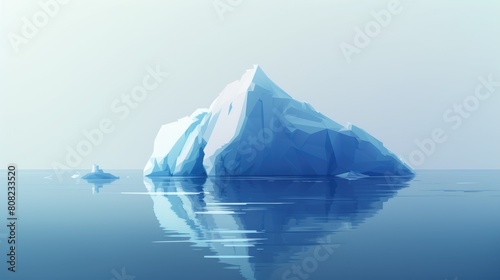The ocean surrounding the iceberg is a deep blue color. The contrast between the bright white iceberg and the dark blue water makes the iceberg stand out. The iceberg is irregularly shaped. AIG42. © Summit Art Creations