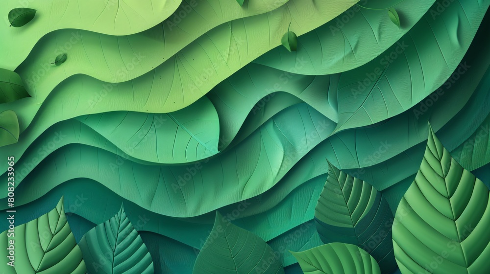 Obraz premium Abstract leaves form a vibrant background, a colorful display of plant life. Nature's design in art, a depiction of green leaves.