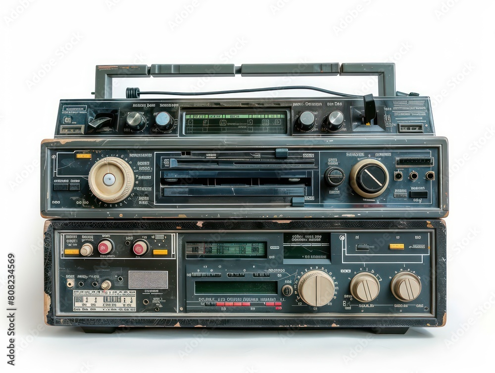 old boombox from 90s on white background