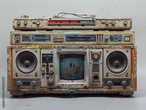 old boombox from 90s on white background