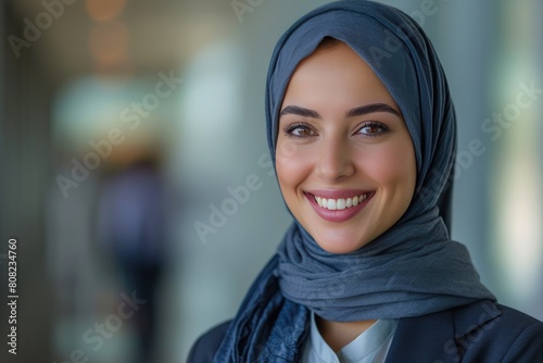 Smiling Hijab-Wearing Businesswoman Exuding Confidence