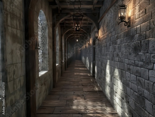 3d corridor inside a medieval castle