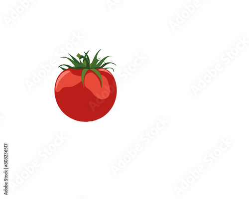 Vektor einer knallroten, saftigen Tomate mit einem grünen Stiel.