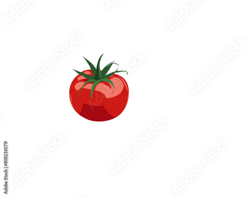 Vektor einer knallroten, saftigen Tomate mit einem grünen Stiel.