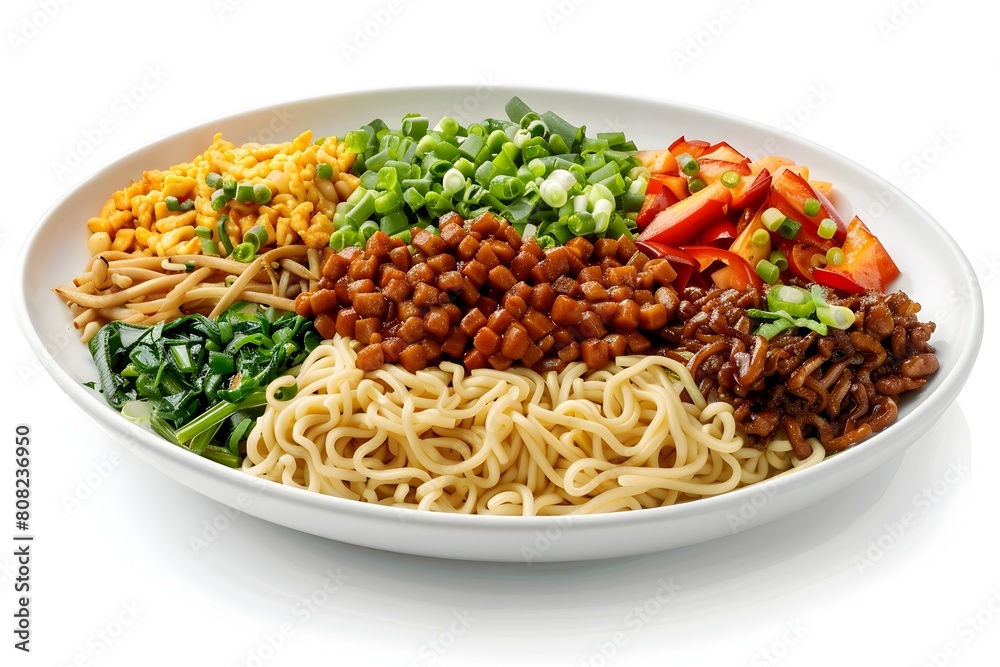 Culinary Sophistication A HighKey Pack Shot of Meticulously Arranged Dan Dan Noodles Culinary Sophistication A HighKey Pack Shot of Meticulously Arranged Dan Dan Noodles