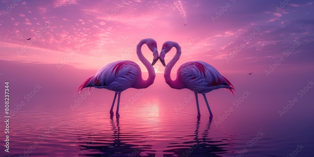 Naklejka premium Elegant Affair: Flamingos in Tender Reverie