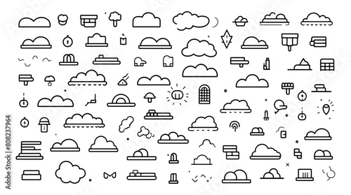 Clouds line art icon collection. Storage solution element, networking, cloud and meteorology concept. black color icons set on white background 