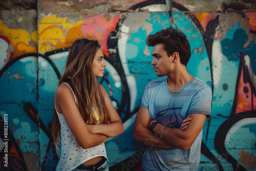Couple having a conversation against graffiti © gearstd