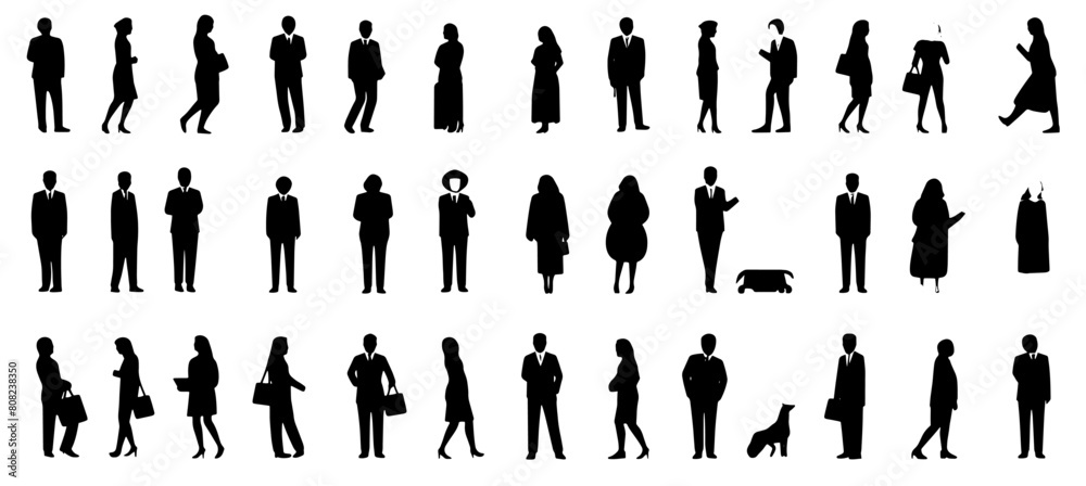 Vector illustration of a group of stylized people's black color icons set on a white background Vector illustration of a group of stylized people's black color icons set on a white background