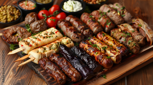 Savor the Skewers, Delicious Shish Kebab Ready to Grill,Grill-Ready Delights,Marinated Shish Kebab on Wooden Skewers,Kebab Delight,Freshly Prepared Shish Kebab on Skewers,Skewered Savory.
