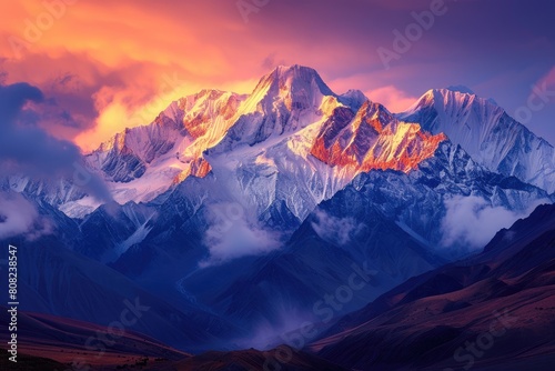 Panoramic Alpine Sunrise  Crisp Light on Snowy Peaks