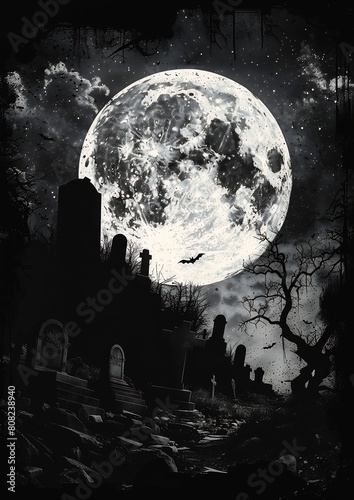 full moon graveyard foreground vector halloween crafting stone slab muck frightful dead old card moonshine monitor tombs photo