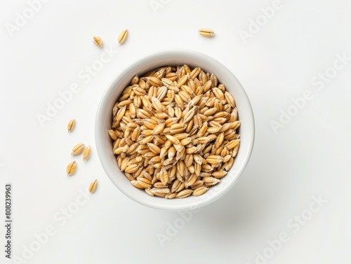 wheat bowl, top view on white background