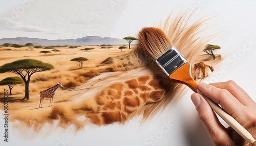 Pinsel streicht wand ein bild von der Savanne.  photo