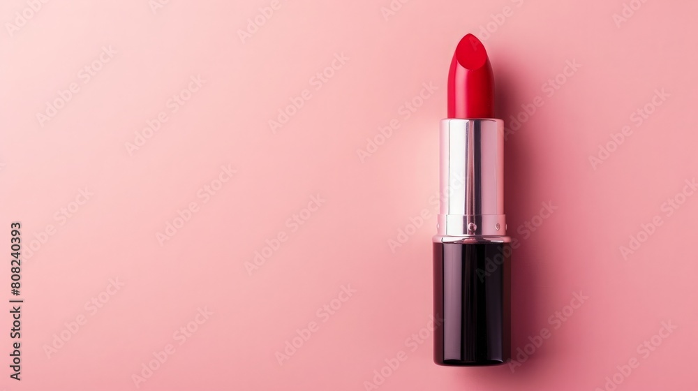 red lipstick on on pink background with copy space red lipstick on on pink background with copy space