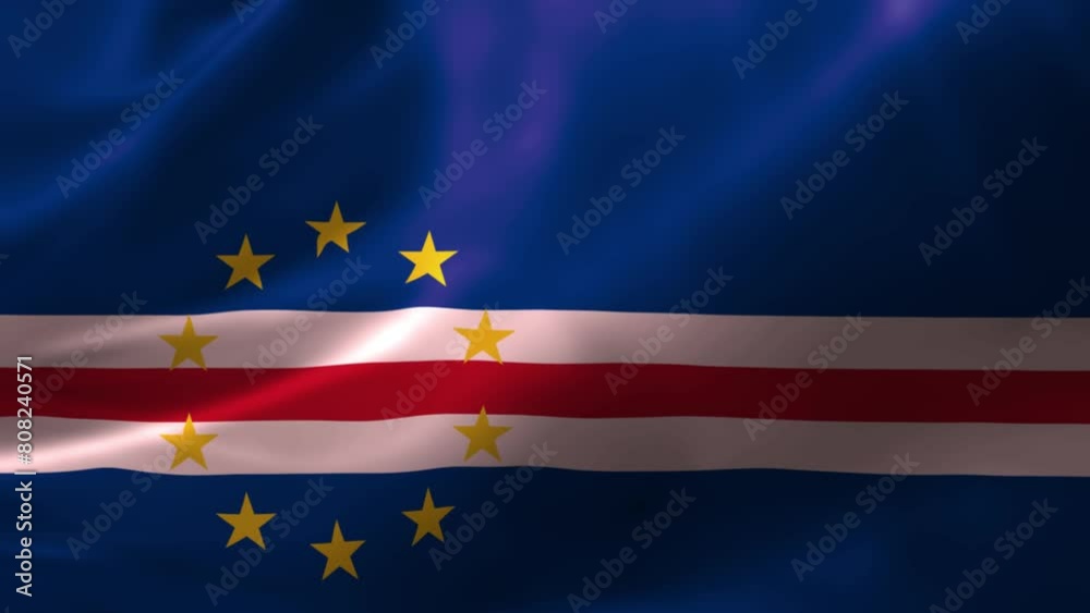 Realistic HD flag of the cape verde waving in the wind. Close up of cape verde Flag Slow Waving with visible. flag background texture with vibrant colors and fabric background