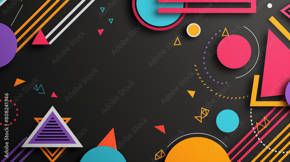 Vividly-colored shapes on a dark background