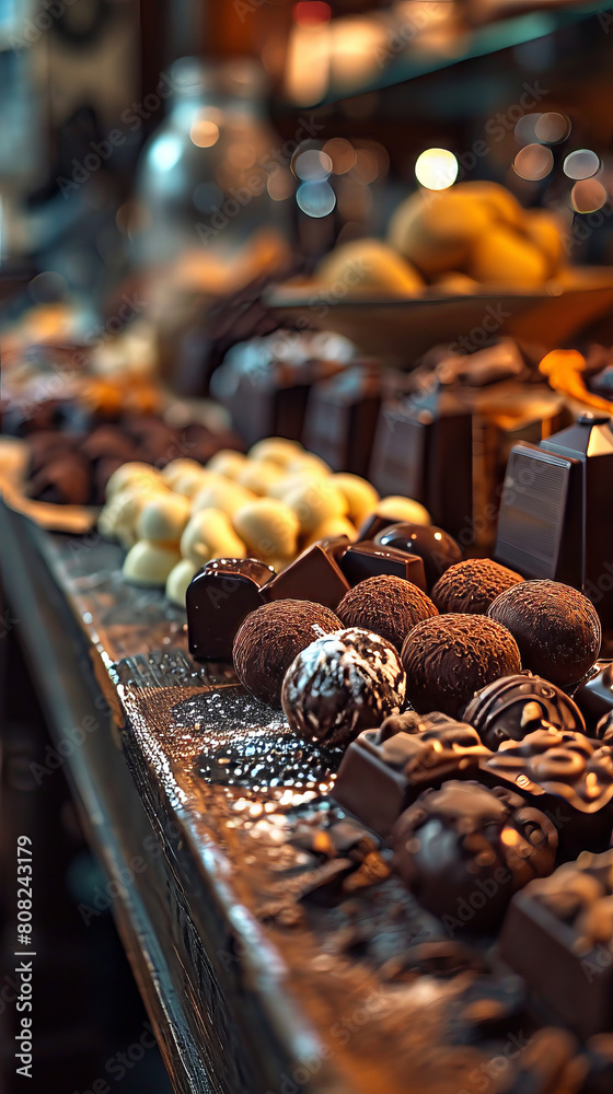Glazed chololates assortment close-up in confectionary. Glazed chololates assortment close-up in confectionary.