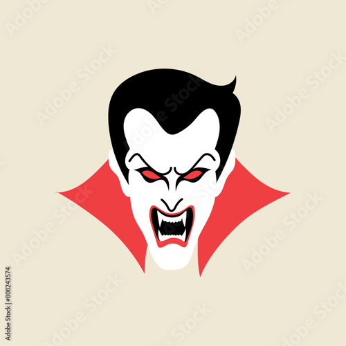 Vampire dracula character, Halloween element in modern flat, line style. Hand drawn illustration

