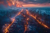 Devastating wildfire consuming a forest seen from above, showing the fierce and destructive power of nature