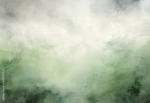 A painting of a green and gray sky with a blurry background
