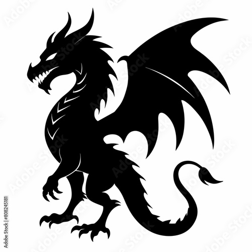 Wallpaper Mural Dragon ancient creature vector silhouette, black color illustration (9) Torontodigital.ca