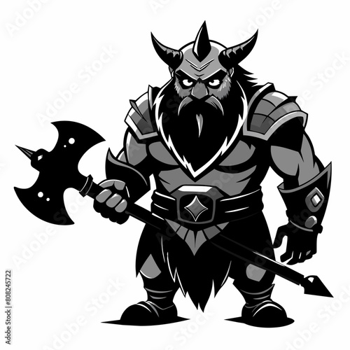 Wallpaper Mural minimal Dwarf warrior in black color, standing with an axe also in black color silhouette (14) Torontodigital.ca