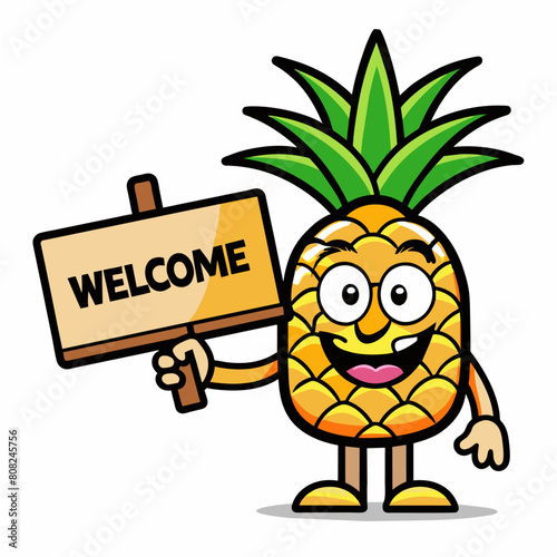 pineapple groovy carton character, solid white background (3)