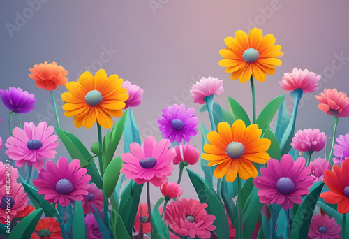 colorful flowers in minimal 3d cartoon style 