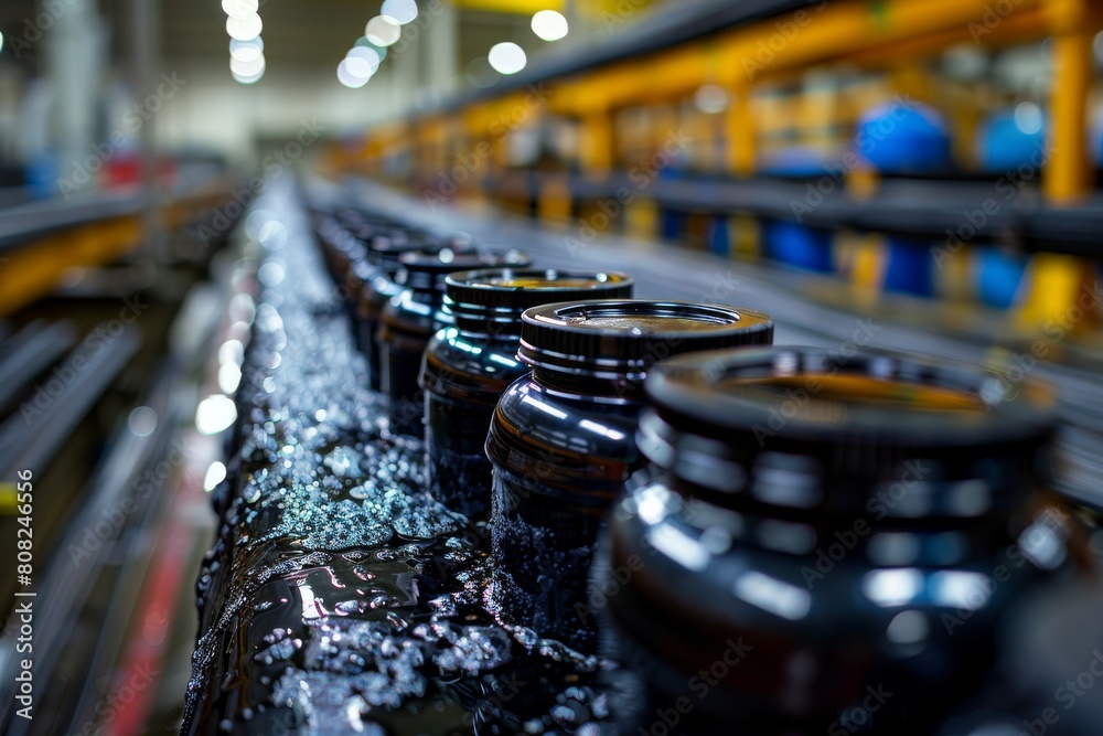 Precision lenses undergo quality processing on a modern, automated conveyor system in an industrial setting Precision lenses undergo quality processing on a modern, automated conveyor system in an industrial setting