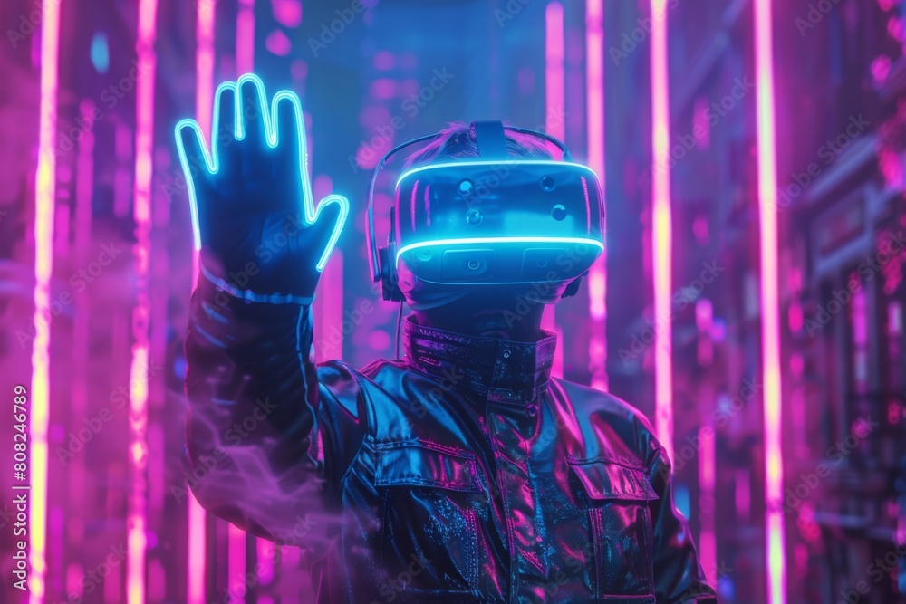 Naklejka premium People Using Virtual Reality Technology created with Generative AI