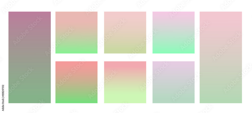 Set of gradient backgrounds. Green and pink are trendy summer colors. For graphic design. Vector illustration