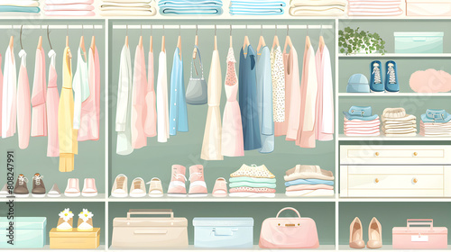 Casual Chic Living: Fashionable Closet with Tidy Arrangement. Generative AI