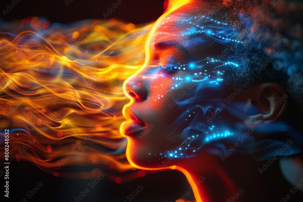 This is a dynamic composition of fiery elements representing energy, movement, and raw emotions without revealing the individual's identity This is a dynamic composition of fiery elements representing energy, movement, and raw emotions without revealing the individual's identity
