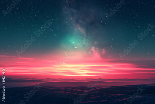 Streaks of neon pink and green subtly suggesting the aurora borealis beneath a star-filled sky 