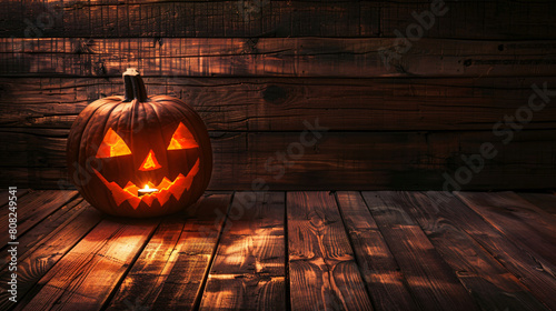 Jack-O-Lantern Pumpkin on Wooden Floor