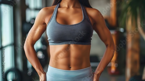 Close-up Portrait of Fit and Toned Abdominal Region of Determined Young Female Athlete